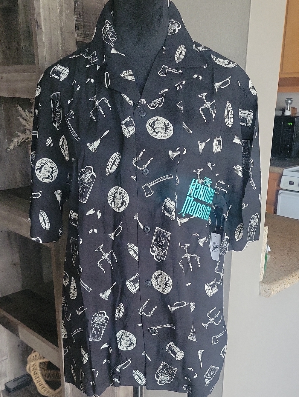 Haunted Mansion Black Short-Sleeve Button-Up Shirt